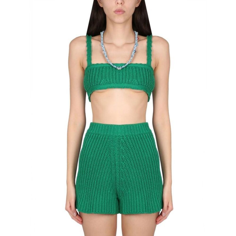 ALANUI Ribbed Knit Cropped Top and Shorts Set Women GREEN T-Shirts & Tops